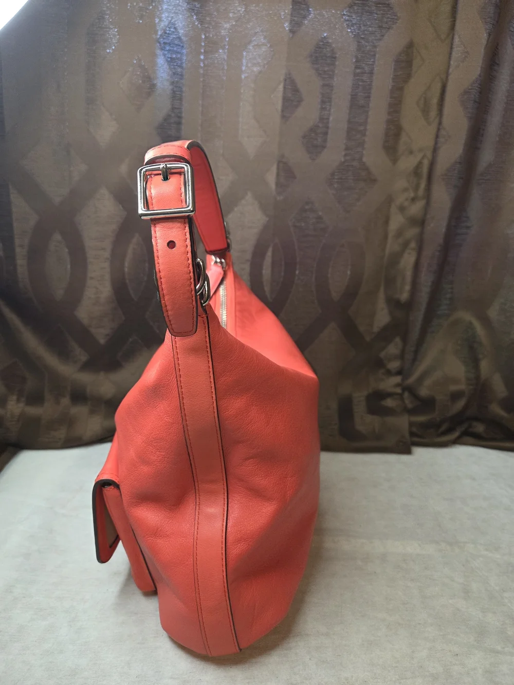 Coach Leather Shoulder Bag with Front Turnlock Pocket-Coral Color 2012